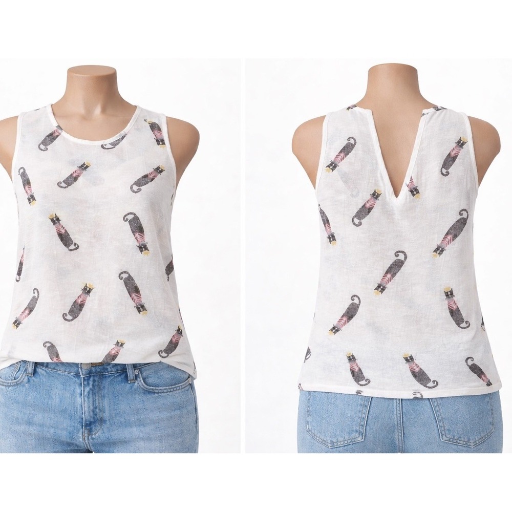 Tulip B Tank Top Womens‎ Medium White Cat Queen Princess Print Cotton Button Up